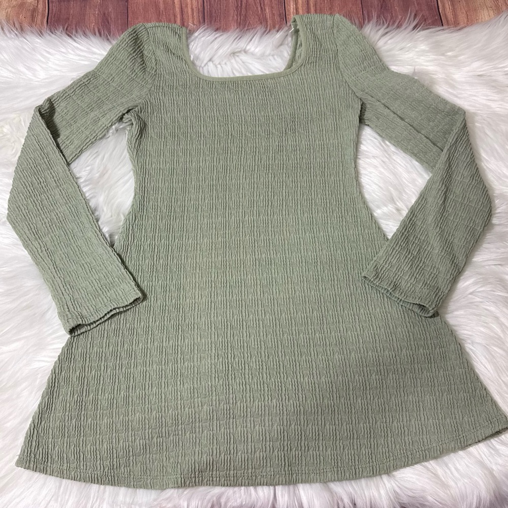 Art Class Sage Green Ribbed Long Sleeve Square Neck Dress| Girls Size S (6/7) - Picture 3 of 14